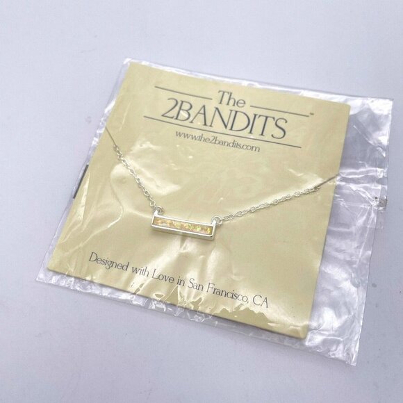 The 2Bandits Athens Iridescent Bar Silvertone Necklace New - Picture 1 of 2